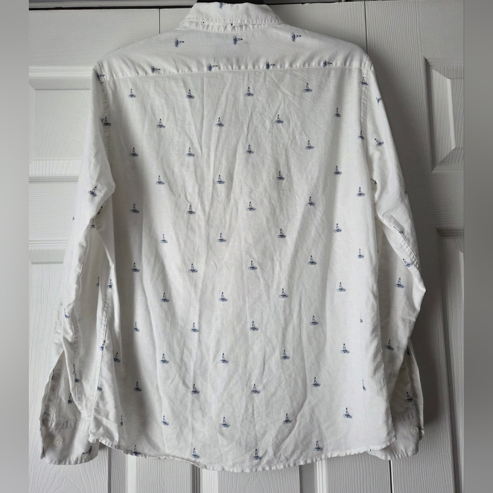 Banana Republic Men's White Shirt with Blue Accents Size M - Picture 6 of 10